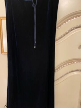 Classic dark cobalt blue stretch Velvet Maxi Skirt with drawstring waist 12
